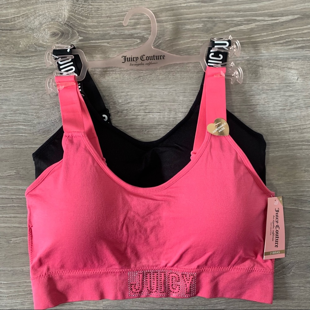 NWT Juicy Couture Logo Sports Bra 2 pick Black Hot Pink Athletic Bra